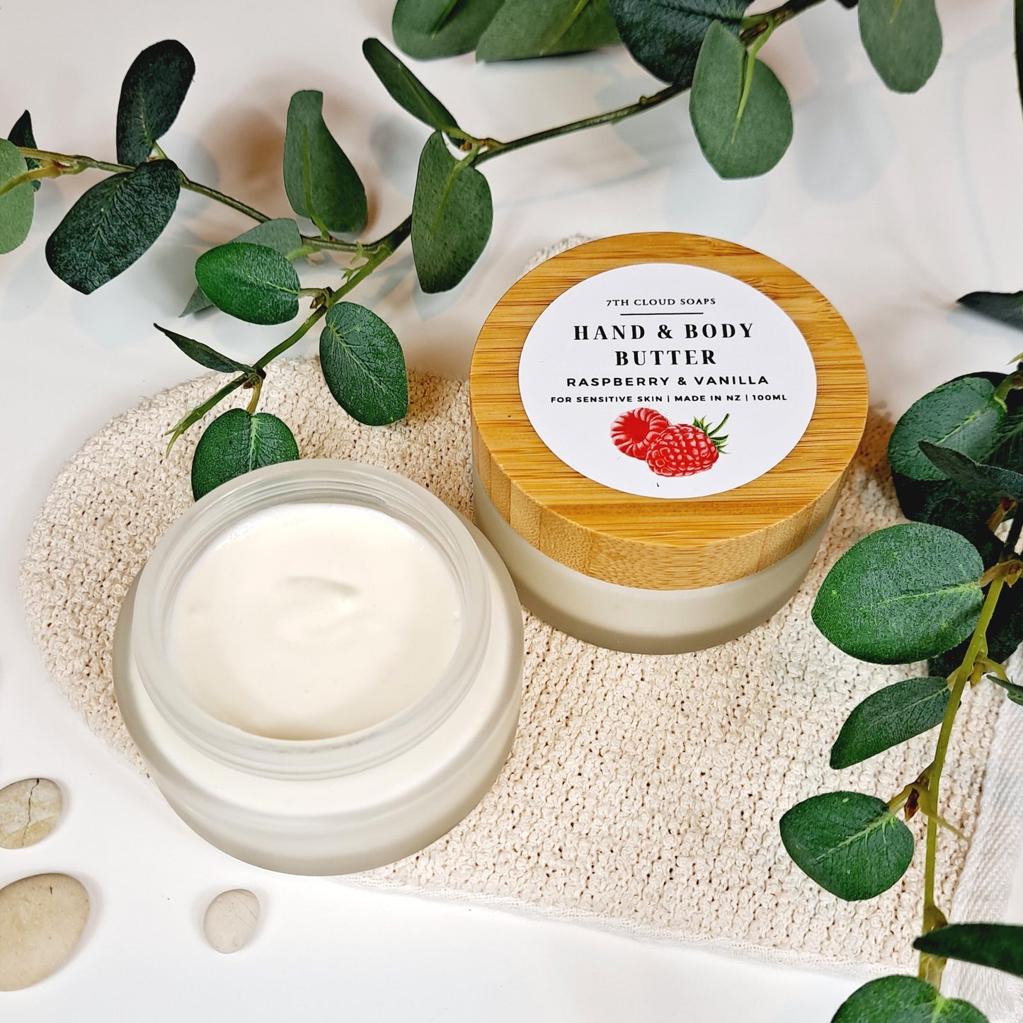 Raspberry & Vanilla Hand & Body Butter | Glass Jar with Bamboo Lid
