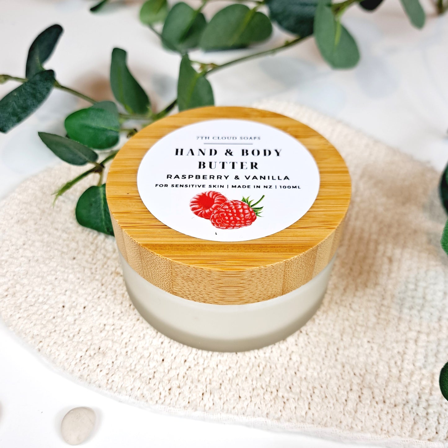 Raspberry & Vanilla Hand & Body Butter | Glass Jar with Bamboo Lid
