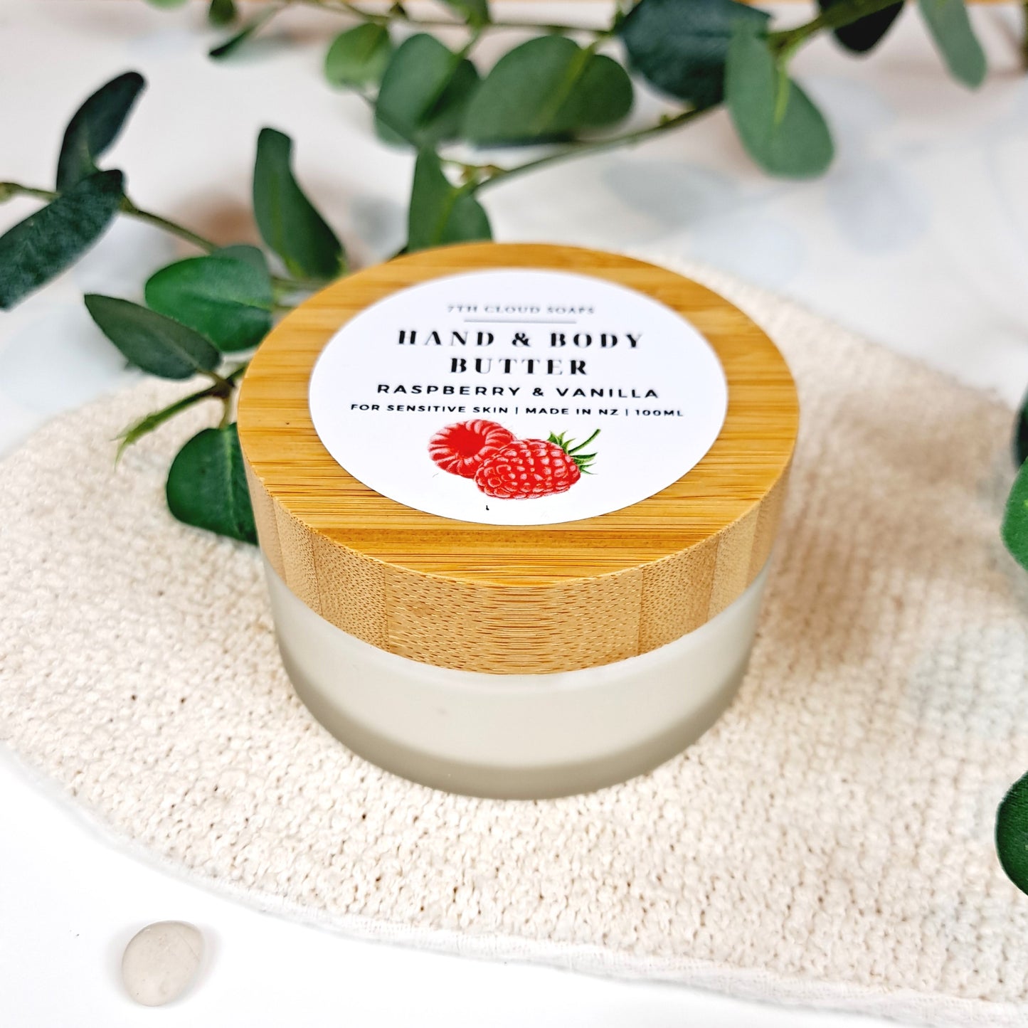 Raspberry & Vanilla Hand & Body Butter | Glass Jar with Bamboo Lid
