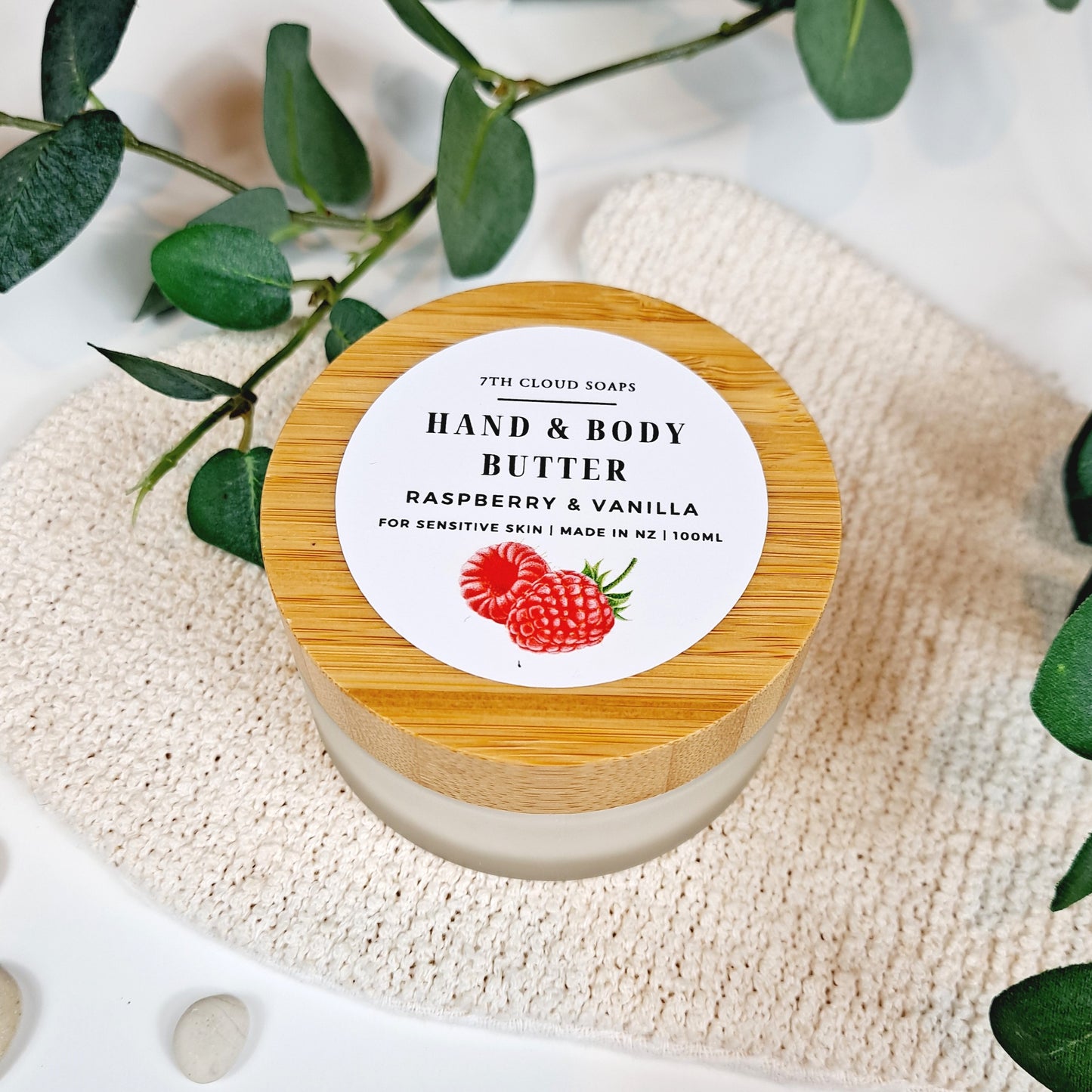 Raspberry & Vanilla Hand & Body Butter | Glass Jar with Bamboo Lid