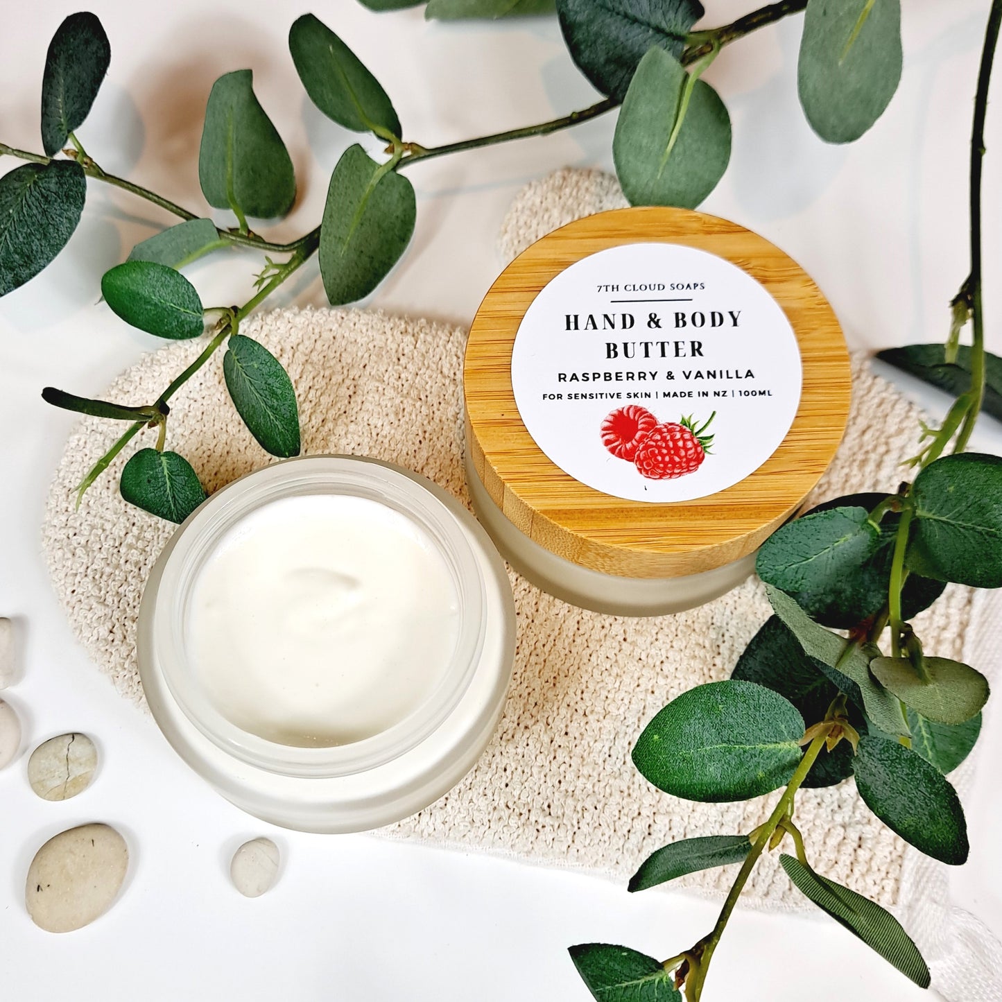 Raspberry & Vanilla Hand & Body Butter | Glass Jar with Bamboo Lid