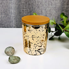 Load image into Gallery viewer, Amber Noir Candle (Ambar, Sandalwood, Vanilla &amp; Musk) - in Golden Jar with Wooden Lid | Soy Candle
