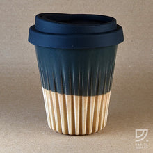 Load image into Gallery viewer, 8oz Coffee Cup+ Lid - Black &amp; Gold Fluted | SAVE $8.50 | Porcelain Ceramic | Made in NZ
