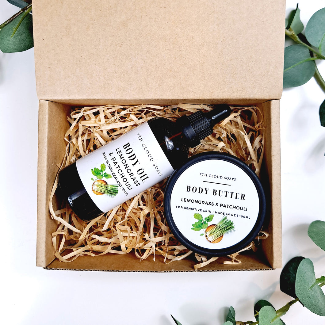 Lemongrass & Patchouli Gift Box | Body Oil and Hand & Body Butter