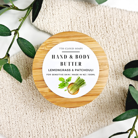 Lemongrass & Patchouli Hand & Body Butter | Glass Jar with Bamboo Lid