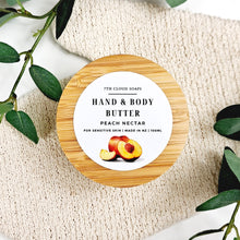 Load image into Gallery viewer, Peach Nectar Hand &amp; Body Butter | Glass Jar with Bamboo Lid
