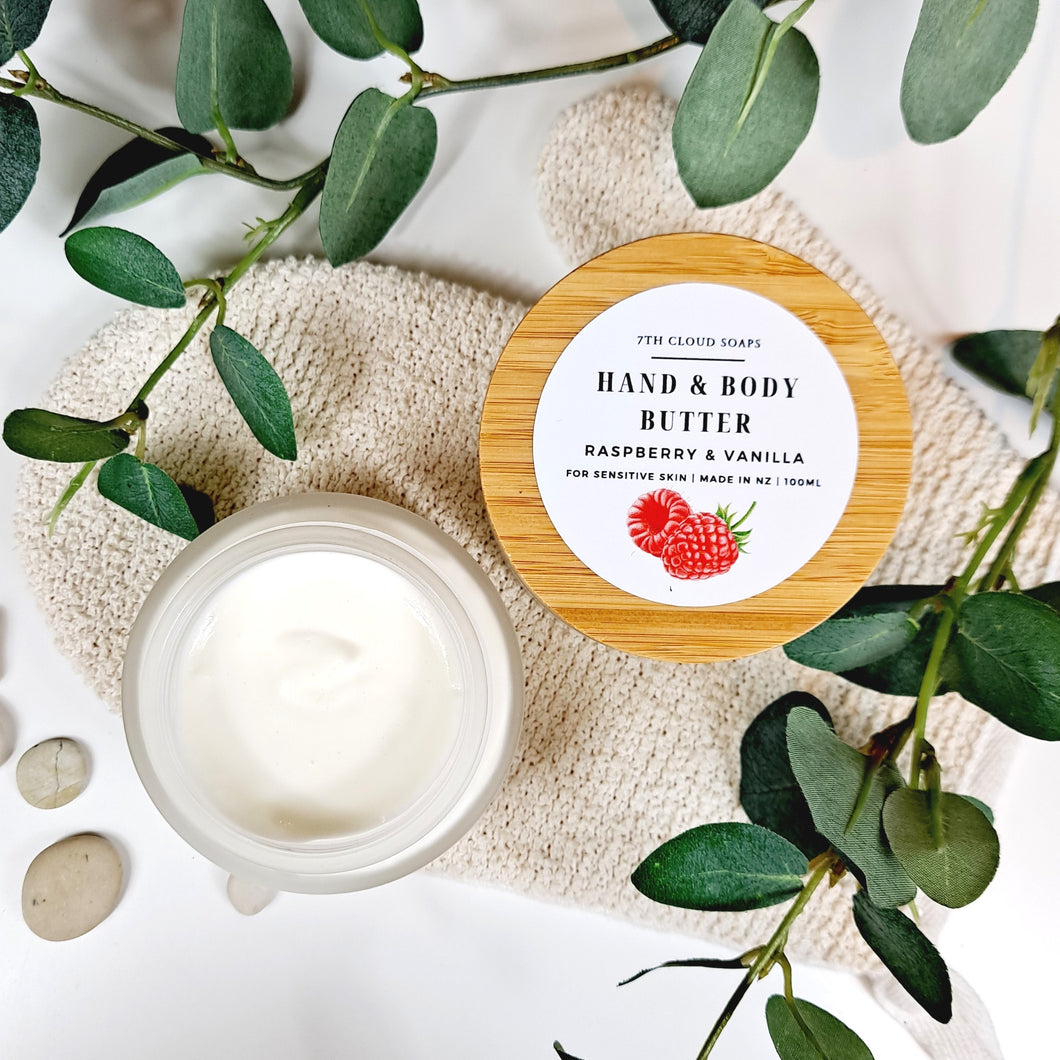 Raspberry & Vanilla Hand & Body Butter | Glass Jar with Bamboo Lid