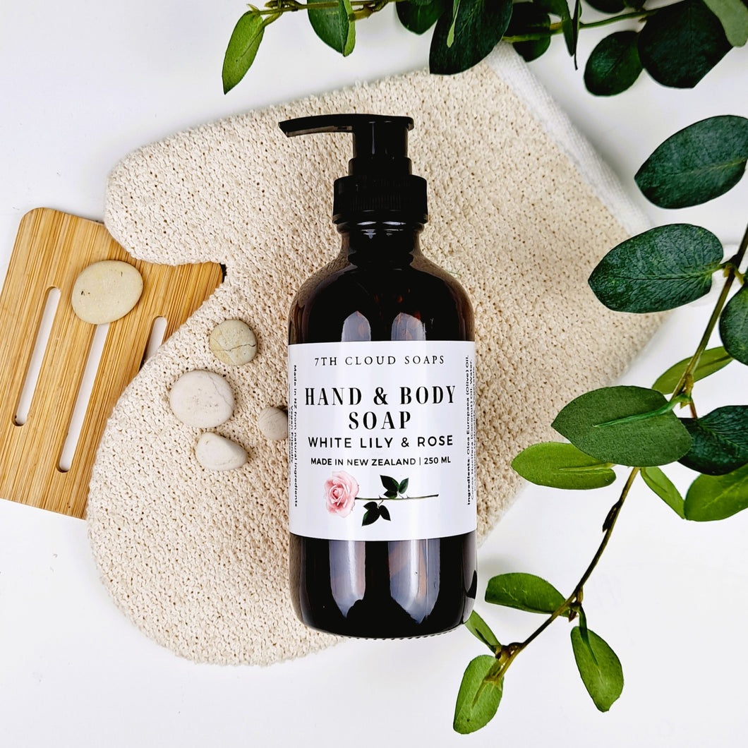Liquid Hand & Body Soap - White Lily & Rose | Olive Oil Soap
