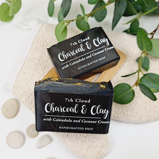 Charcoal & Clay Soap | 75% Olive Oil Soap | With Calendula & Bentonite Clay | For Problem & Sensitive Skin